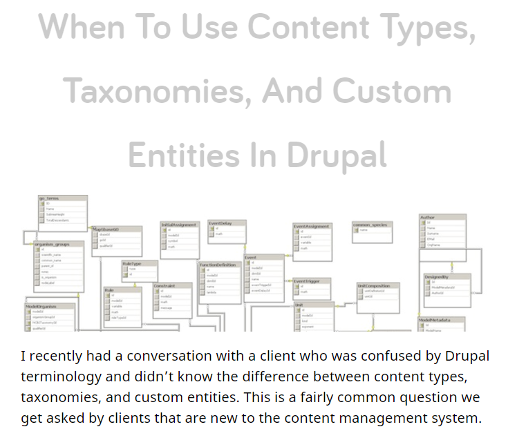 When To Use Content Types, Taxonomies, And Custom Entities In Drupal