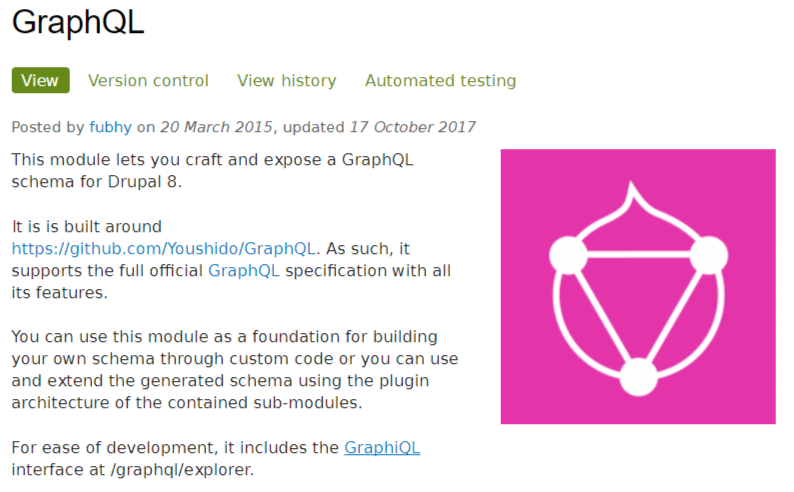 This module lets you craft and expose a GraphQL schema for Drupal 8.