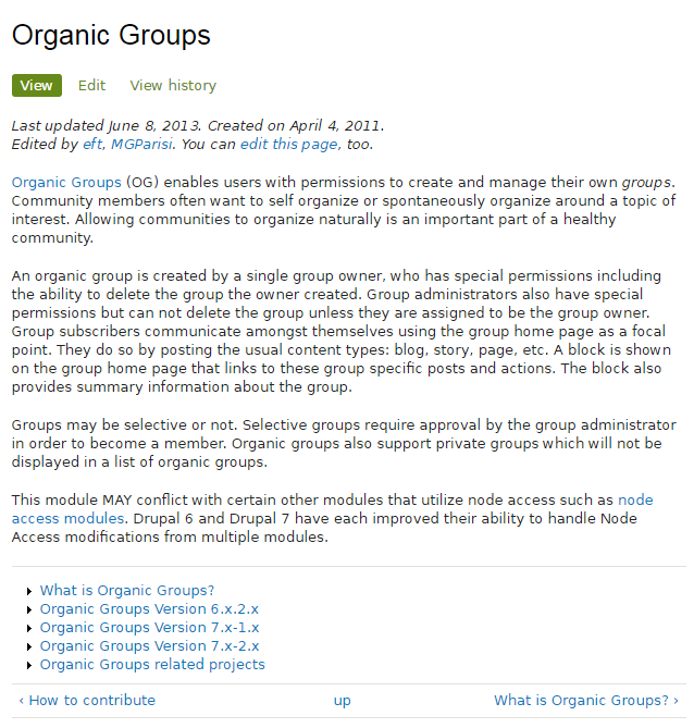 Organic Groupsモジュールの英文資料