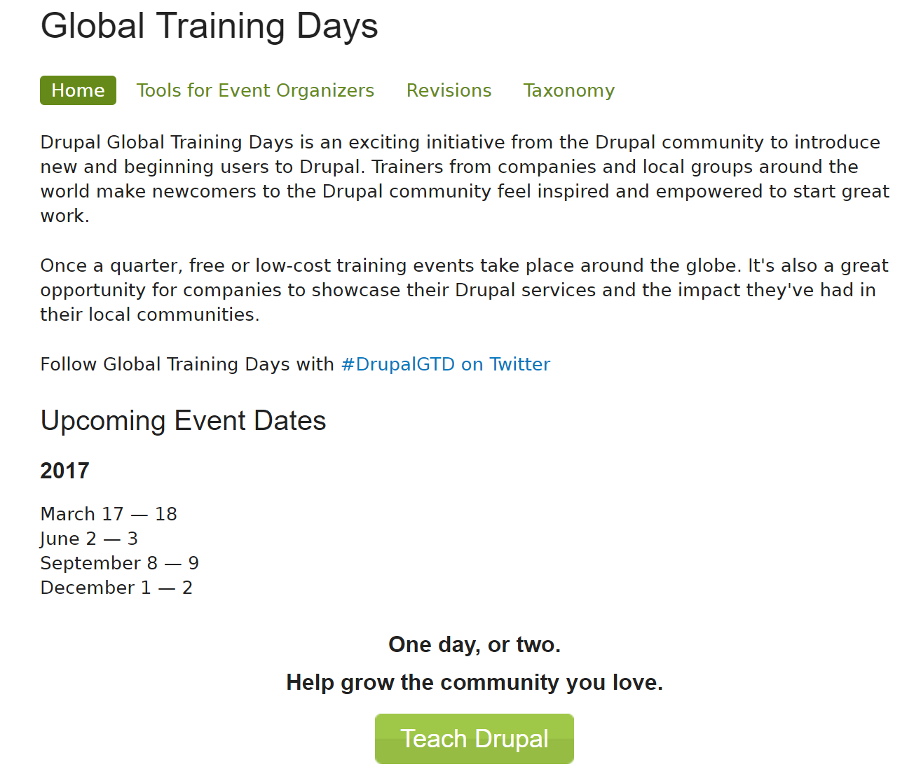 Drupal Global Training Days  2017 March June September December